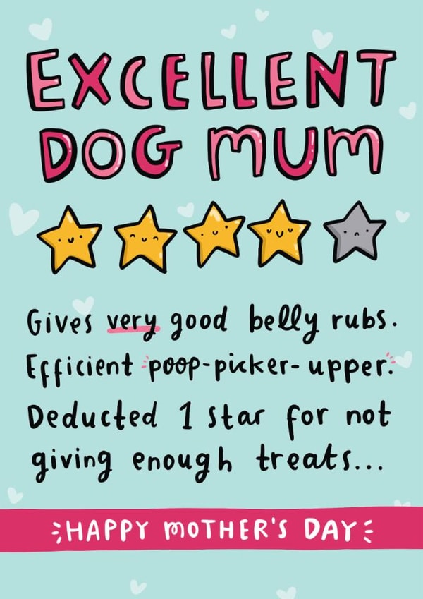 Funny Mother's Day Card - Excellent Dog Mum - Four Stars created by Arrow Gift Co