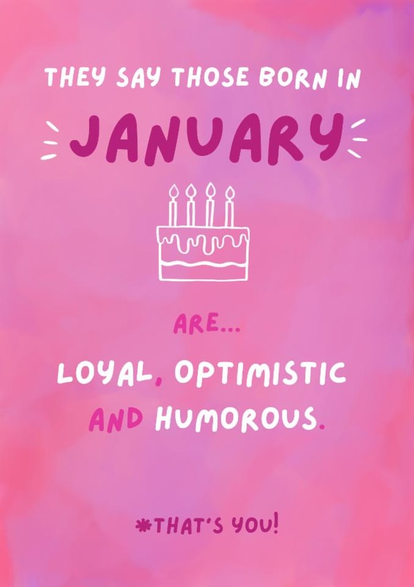 Fun Birthday Card - January Personality - Cake created by Sian Moore Illustration