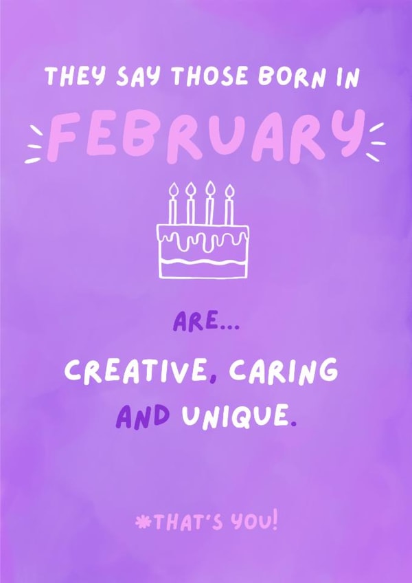 Fun Birthday Card - February Birthday - Cake created by Sian Moore Illustration