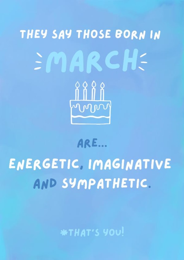 Fun Birthday Card - March Birthday - Cake created by Sian Moore Illustration