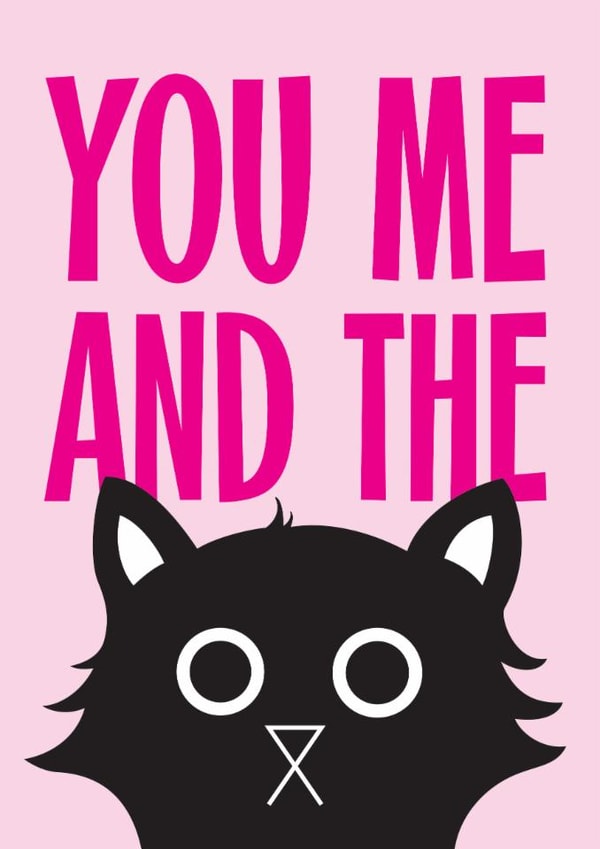 Cute romantic love card for cat loving wife, husband, girlfriend or boyfriend created by Baldy And The Fidget