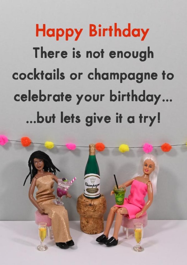Funny Birthday Card - For Her - Cocktails and Champagne created by Bold & Bright Cards