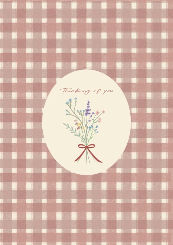 Thinking of you card, flowers, gingham, sympathy, just because created by Mim’s cards