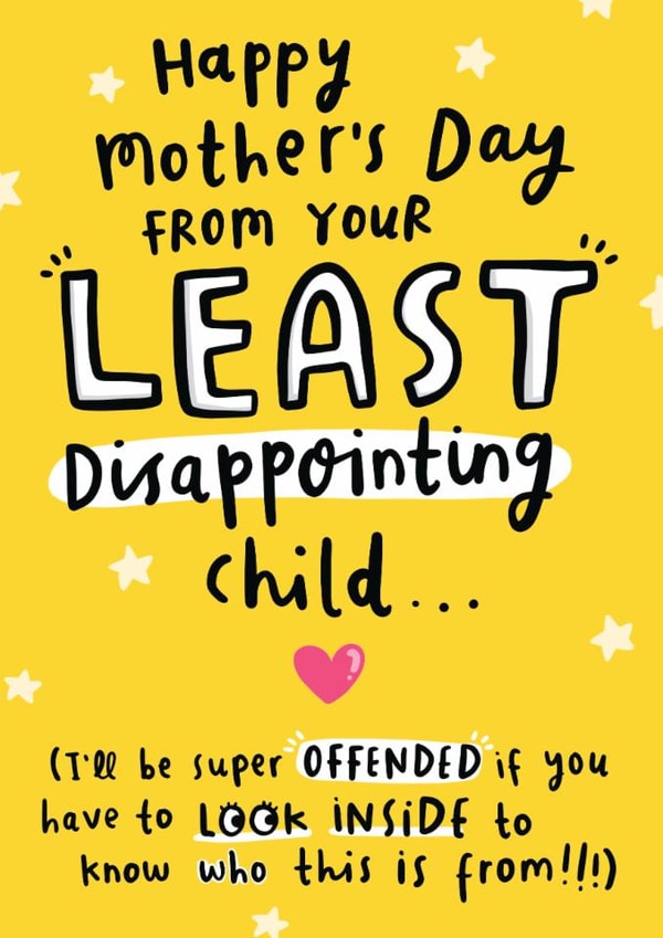 Funny Mother's Day Card - Least Disappointing Child - Sibling Rivalry created by Arrow Gift Co
