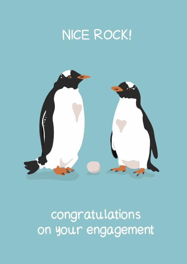 Cute Engagement Card - Nice Rock! - Penguins created by Tilly Scribbles