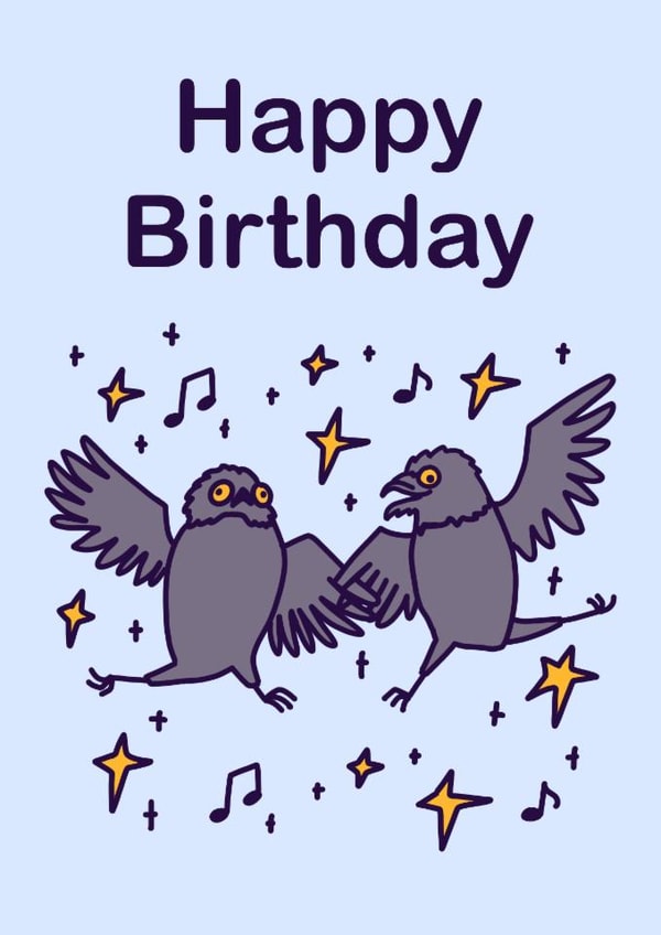 Quirky pair of dancing pothos birds - birthday card created by Weird Is The Best