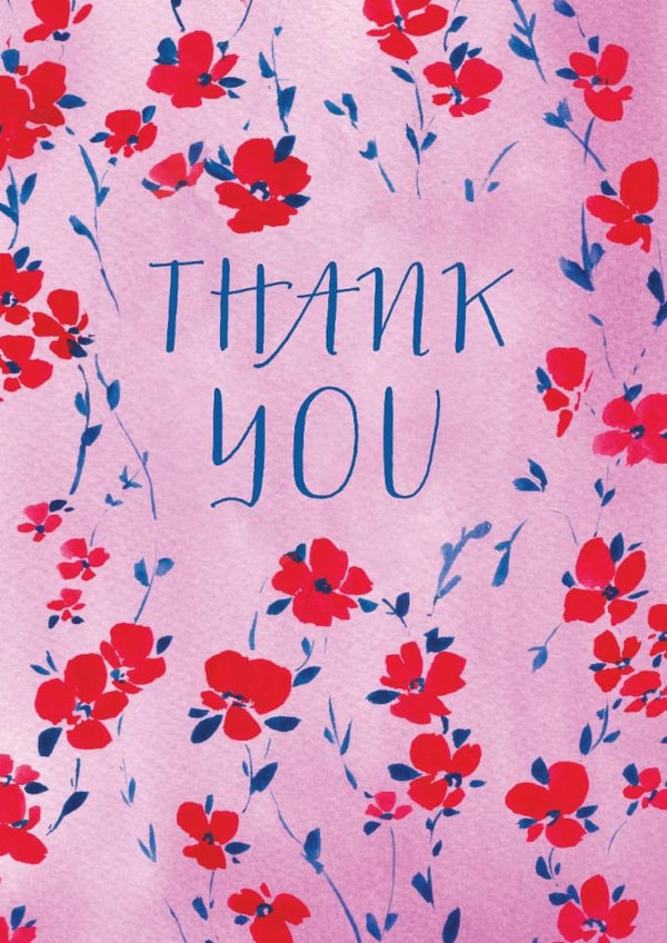 Classic Thank You Card - For Her - Hand Painted Floral Pattern - Bold Type created by Rebecca Prinn