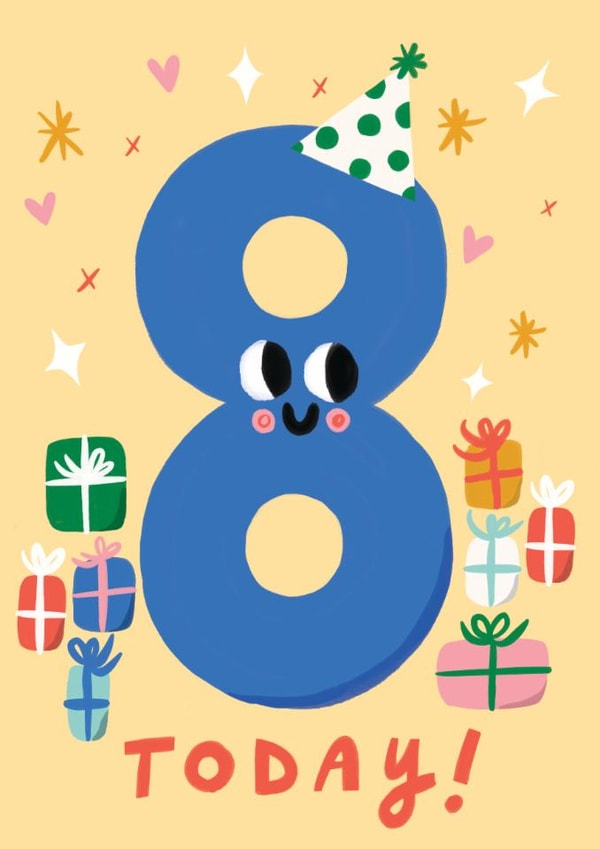 Cute 8th Birthday Card - 8 Today - Gifts created by @AimeeStevens.Design