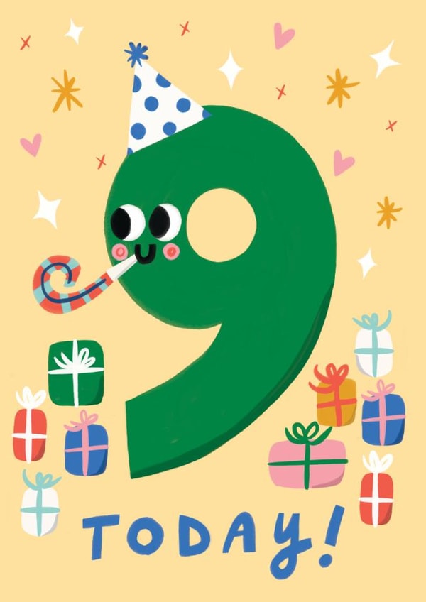 Cute 9th Birthday Card - Presents - 9 Today! created by @AimeeStevens.Design