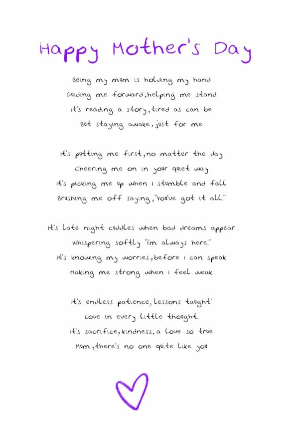 Cute Mother’s Day Card for Mum with poem created by the.printclub
