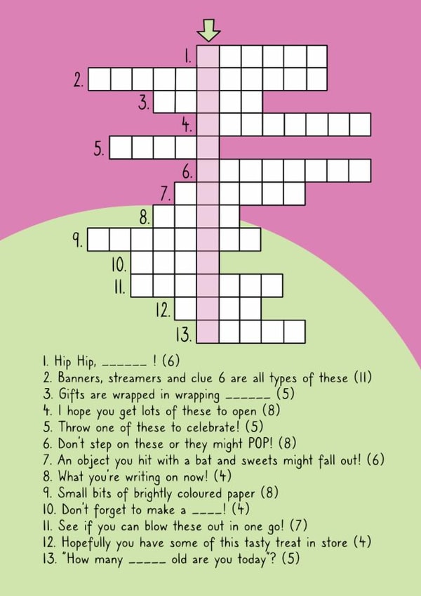 Fun Birthday Card - Crossword Puzzle created by Curiosity Unboxed