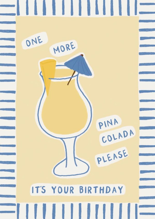 Fun Cocktail Birthday Card - Piña Colada - Yellow Arty Card For Her created by Rachel Jones