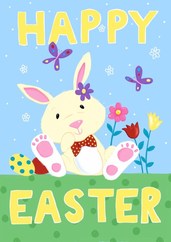Cute Easter Card - Bunny Rabbit - Flowers & Butterflies created by Dale Simpson