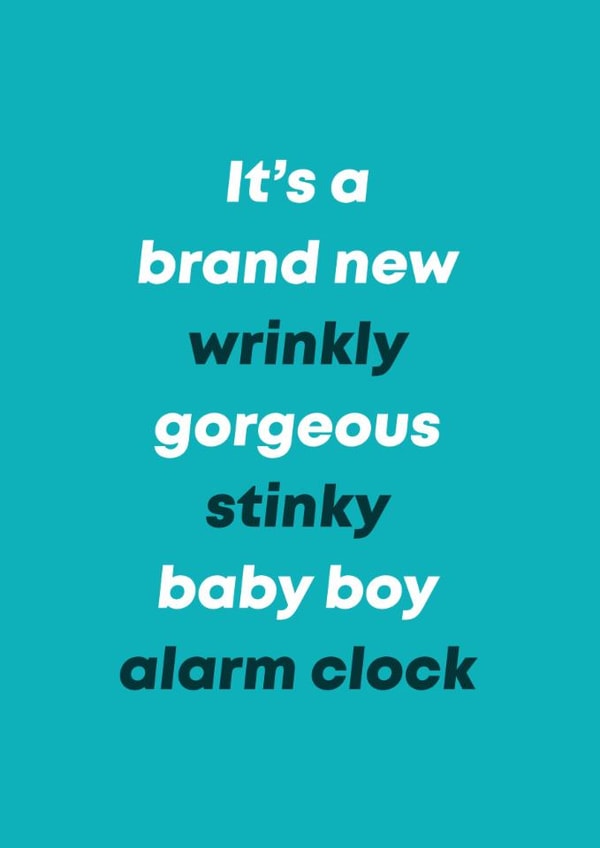 Funny New Baby Card - Stinky Alarm Clock - Baby Boy created by Bev O'Connor || @oconnordesign