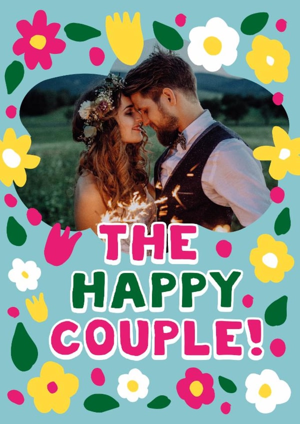 Pretty Wedding Card - The Happy Couple - Floral Photo Card created by Woah there Pickle