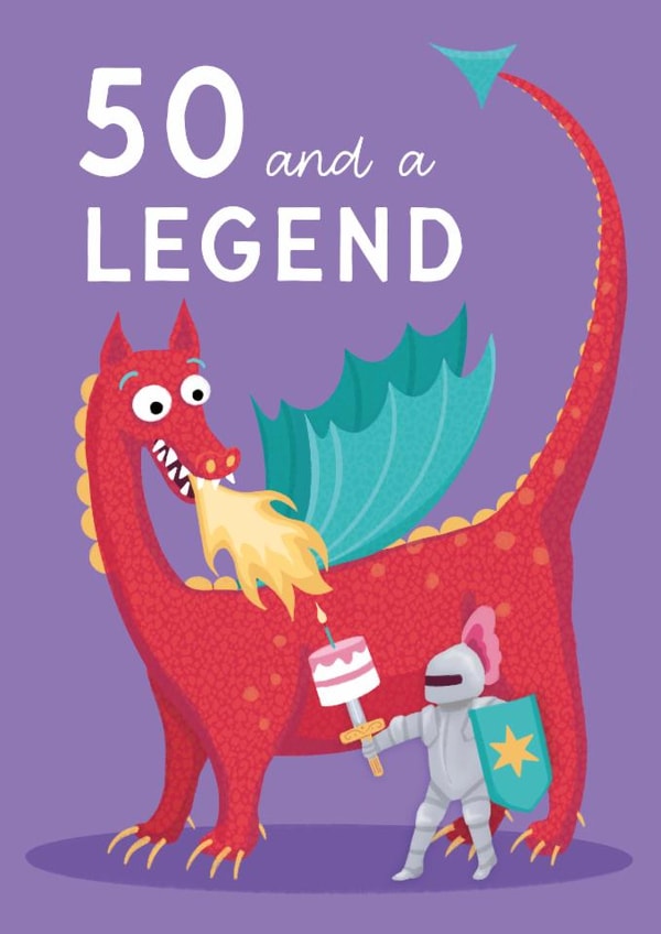 Cute Birthday Card - 50th - Knight And Dragon created by Painted Parasol Studio
