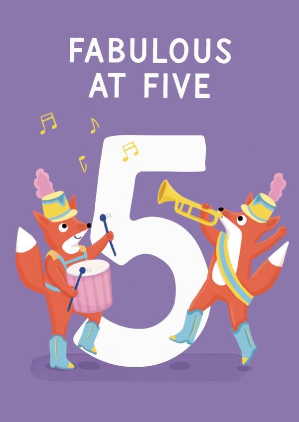 Cute 5th Birthday Card - Foxes - Music created by Painted Parasol Studio