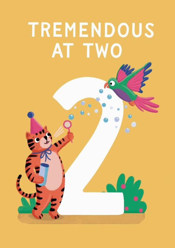 Cute 2nd Birthday Card - Tremendous At Two - Tiger created by Painted Parasol Studio