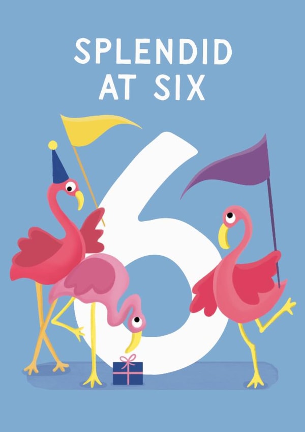 Cute 6th Birthday Card - Splendid At Six - Flamingos created by Painted Parasol Studio