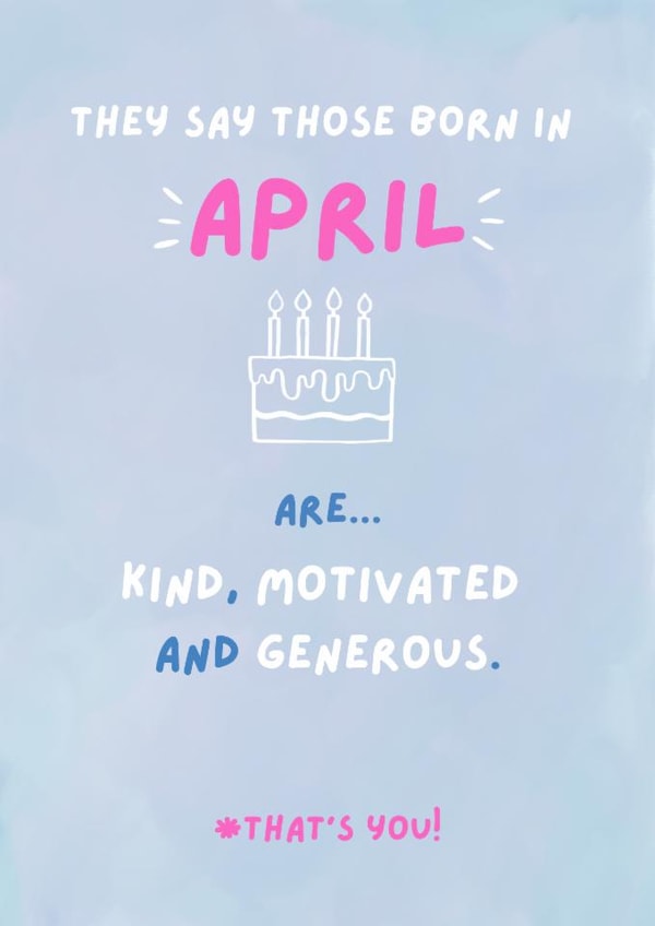 Fun Birthday Card - April Birthday - Cake created by Sian Moore Illustration