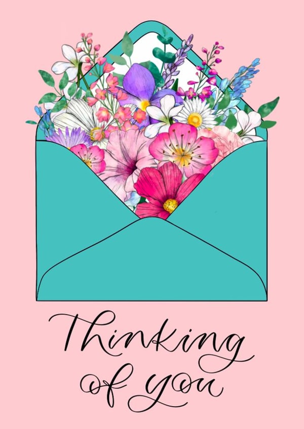 Pretty Thinking Of You Card - Flowers - Letter | thortful
