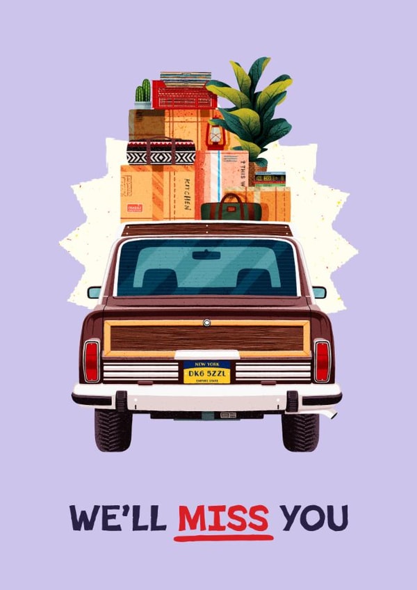 Fun Leaving Card - We'll Miss You - Car created by Folio | Ian Owen