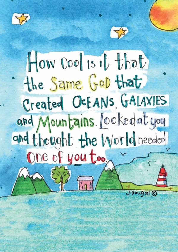Fun Faith Card - How Cool Is It That The Same God - Illustration created by Julie Dougal
