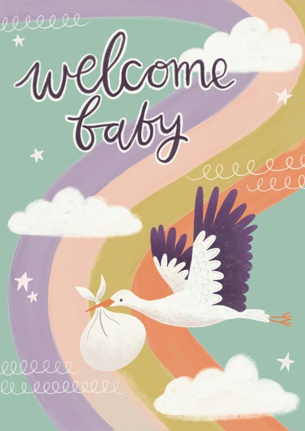 Cute New Baby Card - Stork created by Hollie McManus Illustration