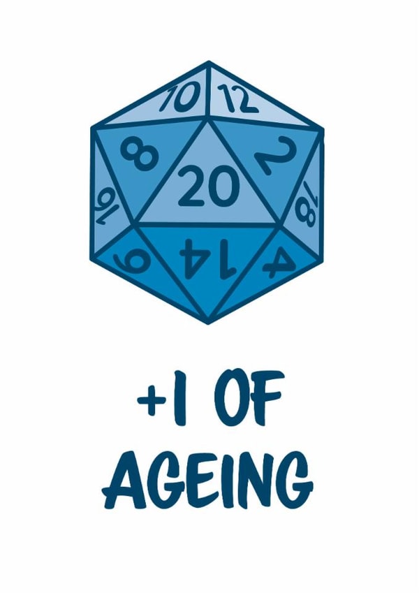 Birthday Card, Tabletop Board Gaming Plus 1 of Ageing Funny D&D RPG Themed Card created by BoardGameSolutions