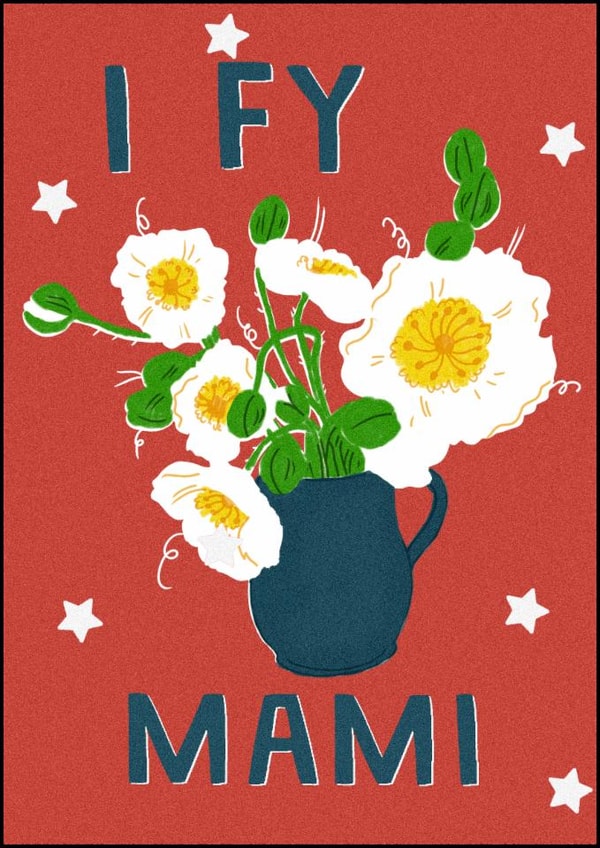 Welsh mothers day card with hand drawn Poppy Design created by Piss Poor Press