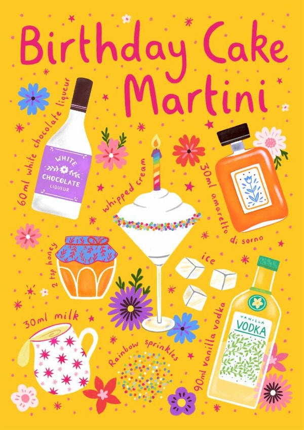 Pretty Birthday Card - Birthday Cake Martini - Recipe created by Pear Tree Press