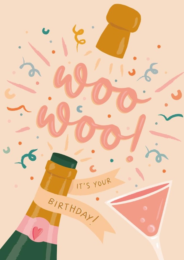 Fun Birthday Card - Woo Woo! - Champagne created by The Pattern Press