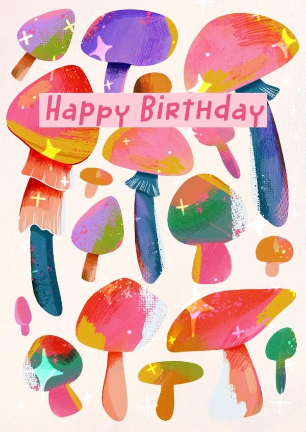 Arty Birthday Card - Mushrooms - Sparkles created by URGHH Card Co.