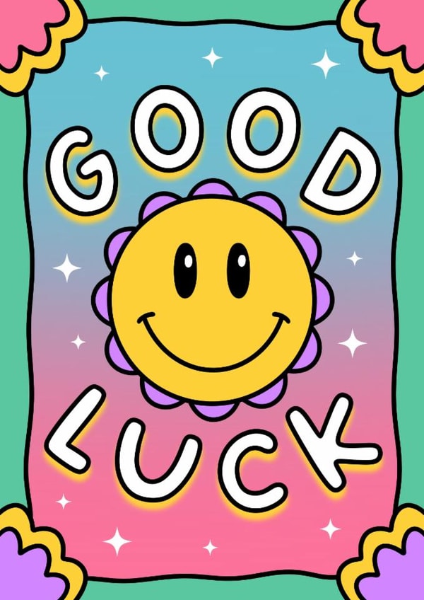 Cute Good Luck Card - Smiley Face - Sparkles created by Wafflemamaart