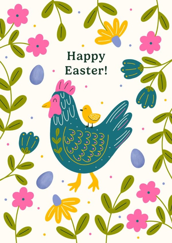 Cute Easter Card - Chicken - Pretty Florals created by Abbie Imagine