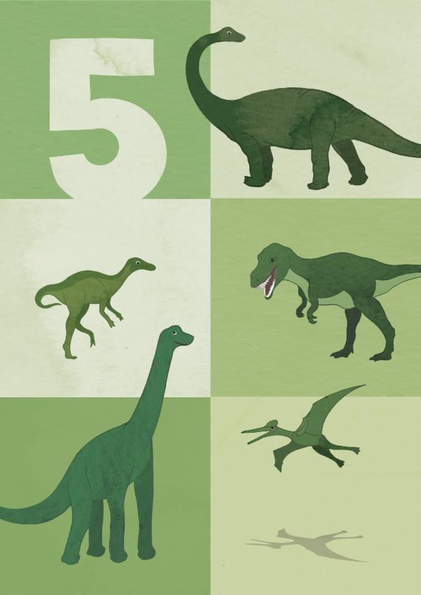 dinosaur birthday card - dinosaur card 5 - fun dinosaur card - boys 5 - T rex 5 created by Joey Marsh