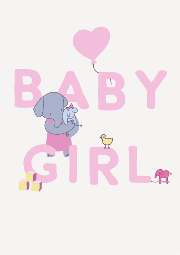 Cute New Baby Card - Baby Girl - Elephants created by Holly Fox