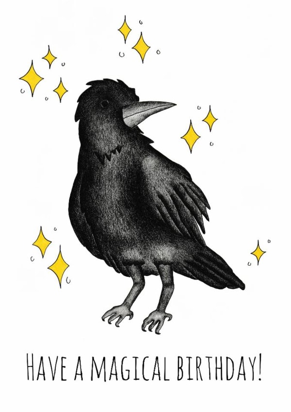 Birthday card - Magic Crow - "Have a magical birthday!" created by Whimsical Witchcraft