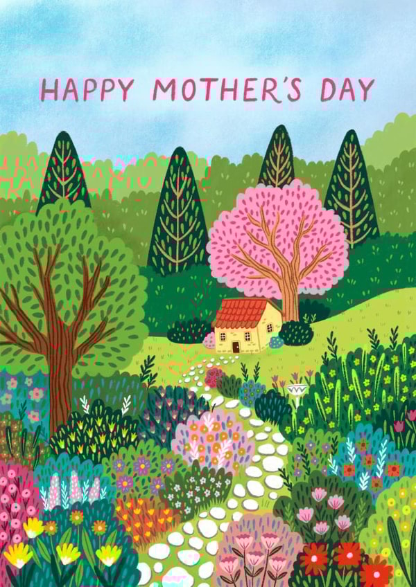 Pretty Mother's Day Card - Colourful Garden - Cherry Blossom Tree created by Pear Tree Press