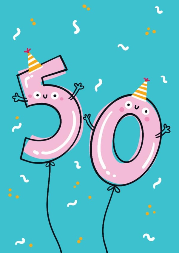 Cute 50th Birthday Card - Balloons - Confetti created by Lucy Maggie Designs