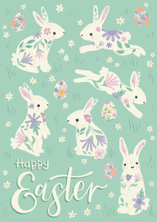 Cute Easter Card - Floral Bunnies created by Hollie McManus Illustration
