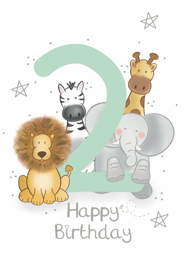 Cute Birthday Card - 2nd - Safari Animals created by Bumbleberry Park
