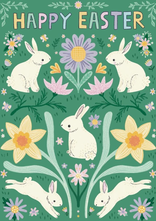 Cute Easter Card - Bunnies And Daffodils created by Hollie McManus Illustration