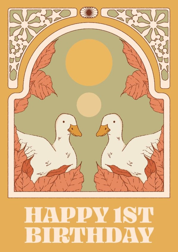 Arty Birthday Card - 1st - Ducks - Art Nouveau created by Lately Studio