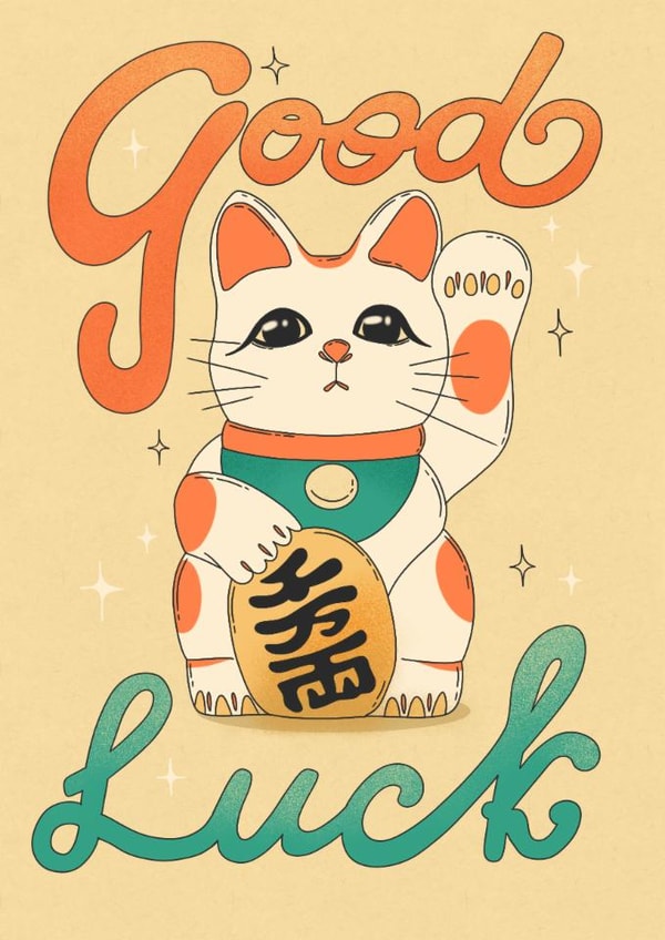 Cute Good Luck Card - Maneki Neko created by Kasia Cards