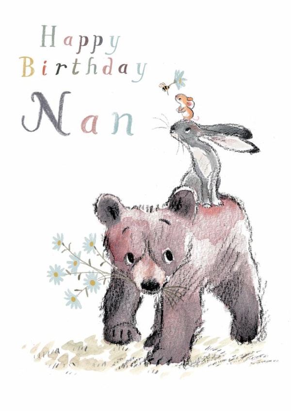 Cute Birthday Card - For Nan - Cute Bear, Hare & Mouse design created by Paper Shed Design
