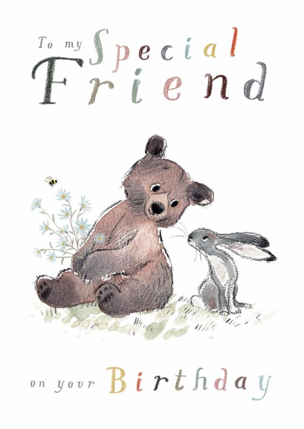 Cute Birthday Card - For a Special Friend - Cute Bear and Hare Illustration created by Paper Shed Design