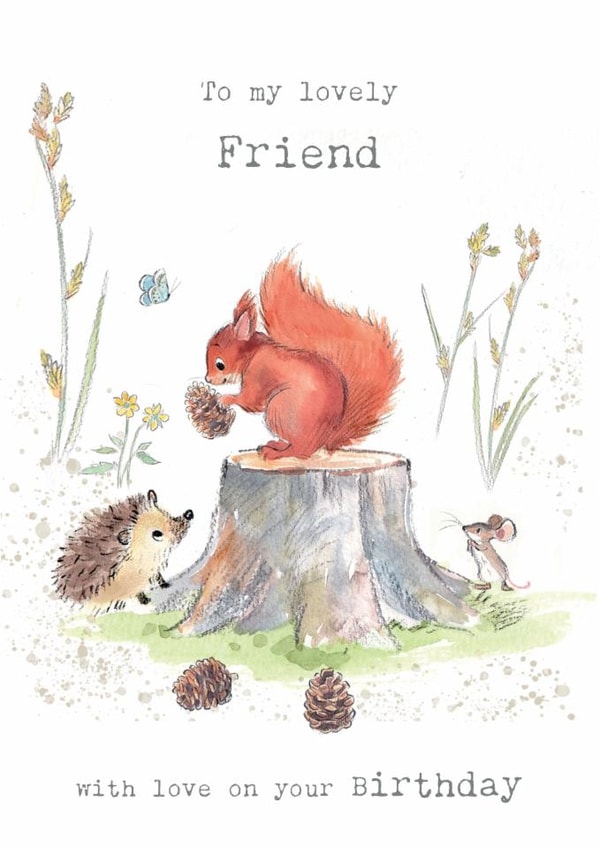 Friend Birthday Card - Cute Red Squirrel and Hedgehog Illustration created by Paper Shed Design