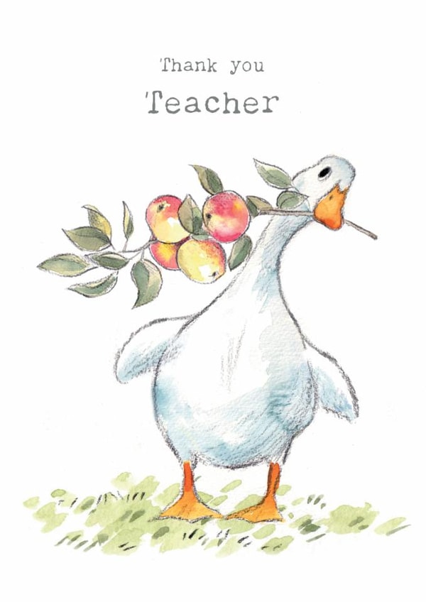 Cute Thank you Teacher Card - White Duck with Apples created by Paper Shed Design