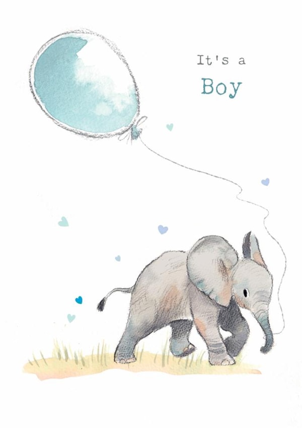 Cute Baby Boy Card - It's a Boy - Baby Elephant with Blue Balloon created by Paper Shed Design